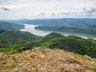 danube river and serbian bank seen from trescovat peak, romania, 