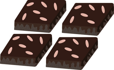 Four almond-faced brownies on a white background.