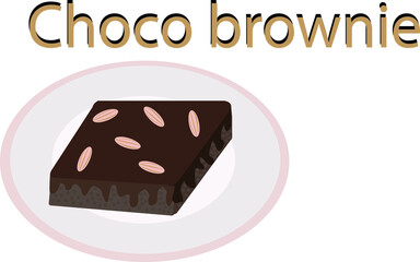 Almond brownies on a plate with the name of the brownies.