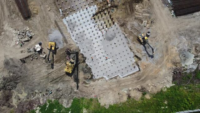 aerial photography over construction site. video surveillance or industrial inspection