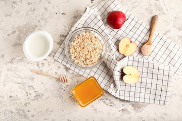 Natural ingredients for homemade cosmetics on grunge background