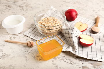 Natural ingredients for homemade cosmetics on grunge background