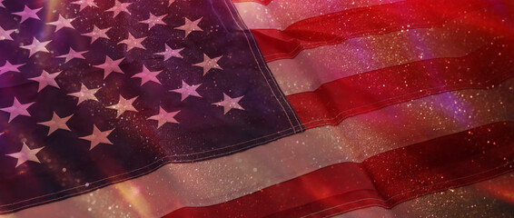 American flag with glitter bokeh background