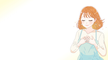 胸に手を当てる女性