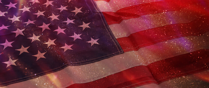American flag with glitter bokeh background