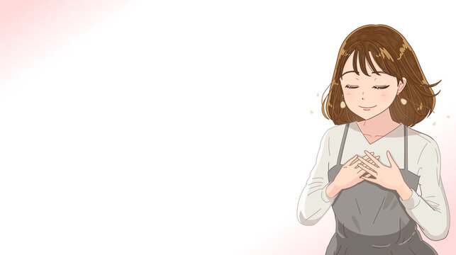胸に手を当てる女性