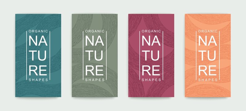 Set of covers with pattern of organic lines and shapes. Natural hand painted linear design. Minimalistic trendy style. Vector graphics