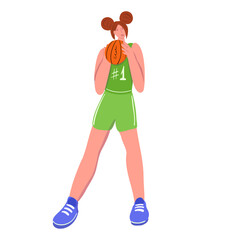 Woman with basketball ball character. Basketball player. Flat design vector