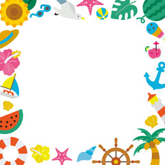 季節の素材：夏のアイテムで飾ったフレーム