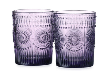 Beautiful empty glasses on white background