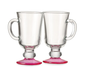 Beautiful empty cups on white background