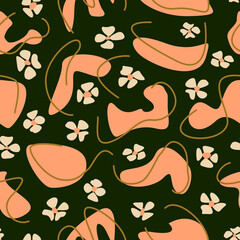 Seamless  pattern abstraction flowers, spots, lines, hand drawing. Vector creative, modern design for printing on textiles, covers, wallpapers.
