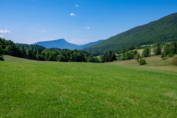Fototapeta premium Paysage de montagne dans le massif des Bauges en Haute-Savoie dans les Alpes en France au printemps