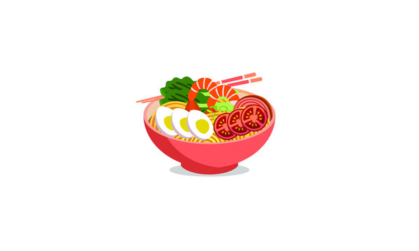 Japanese ramen on a bowl, noodle soup in chinese bowl asian food illustration