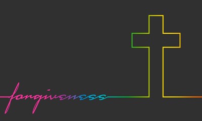 Cross and forgiveness word connected with line