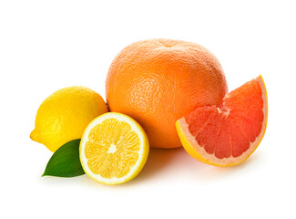 Healthy citrus fruits on white background