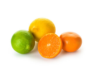 Healthy citrus fruits on white background