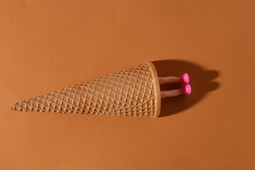 The concept of summer vacation. Rest in the shade of an ice cream cone. 