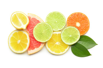 Fototapeta na wymiar Healthy citrus fruits on white background
