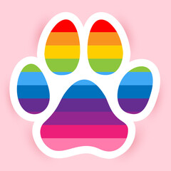 Dog paw with pride rainbow flag - Handwritten Vector paw shape silhuette. Good for logo, tattoo design, t shirt, gift, mug. Pet lovers.  - obrazy, fototapety, plakaty