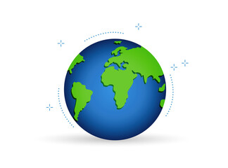 Colorful illustration of the planet earth with green continents and blue ocean.