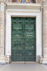 Pisa Cathedral, great bronze door with scenes from the New Testament, details, Pisa, Italy