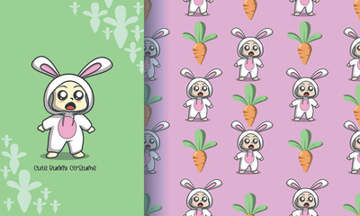 Fototapeta premium Cute Rabbit Costume seamless pattern Free Vector Download