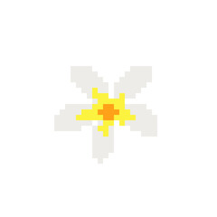 Obraz premium Plumeria white Hawaiian flower pixel art icon. Isolated vector illustration. 8-bit sprite. Design stickers, logo spa, mobile app.