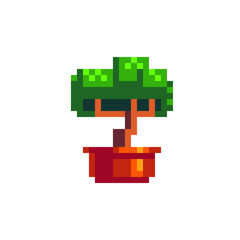 Bonsai tree icon. Knitted design.  Isolated vector illustration. 8-bit sprite.