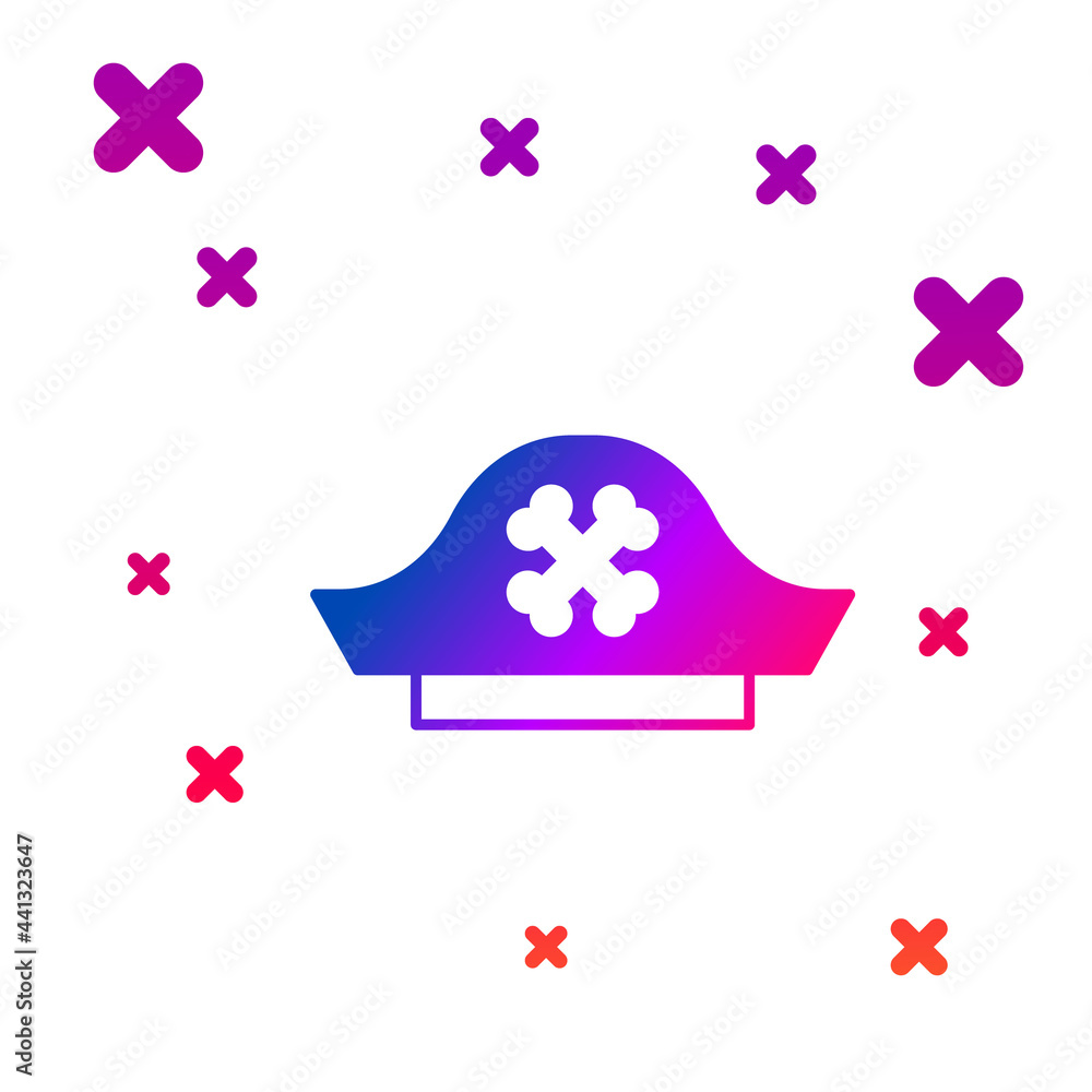 Poster color pirate hat icon isolated on white background. gradient random dynamic shapes. vector