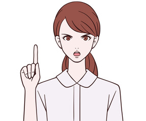 人差し指を立てる看護師