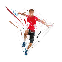 Handball player throwing ball, low polygonal vector illustration