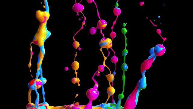 Colored paint splashes with alpha channel isolated on black background. 3d rendering. 4K