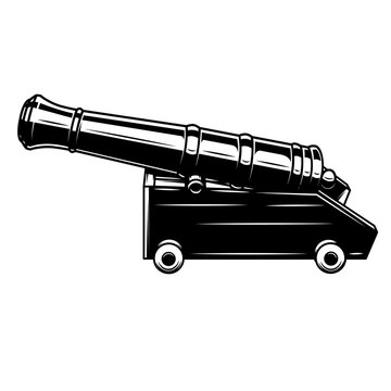 Illustration of ancient cannon. Design element for logo, label, sign, poster. Vector illustration