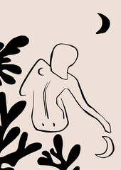 Line art drawing women body contemporary collage posters  matisse nature shape, organic surreal design. Abstract modern art minimalistic female figure continuous. Aesthetic Modern Art, Boho Decor, Min