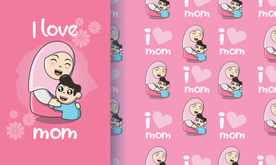 Cute cartoon mother and daughter seamless pattern Free Vector Download