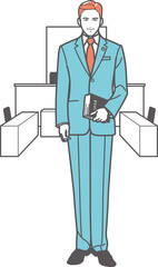 直立する男性弁護士（法廷）②