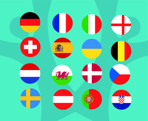 Naklejka premium European football 2020 Round of 16.European soccer final.Flags Countries 