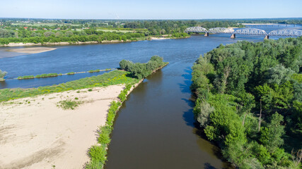 Aerial view of estuary Wieprz River to the Vistula River.