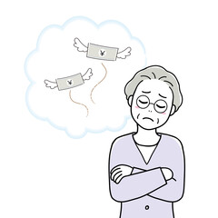 A senior woman in financial trouble