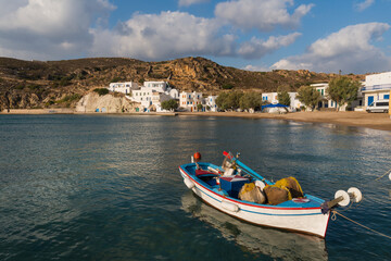 Fototapeta na wymiar The traditional fishing village of Klima on the east coast of the Greek island of Kimolos in the Cyclades archipelago