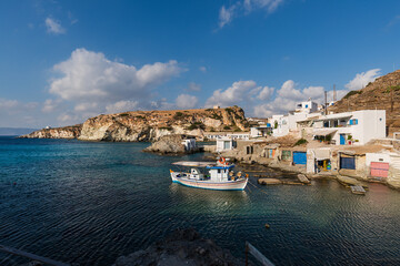Fototapeta na wymiar The traditional fishing village of Klima on the east coast of the Greek island of Kimolos in the Cyclades archipelago