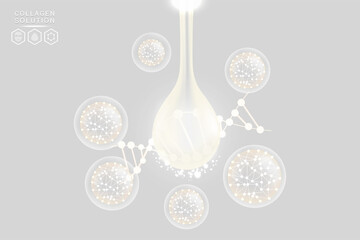 Hyaluronic acid skin solutions ad, white collagen serum drops with cosmetic advertising background ready to use, illustration vector.