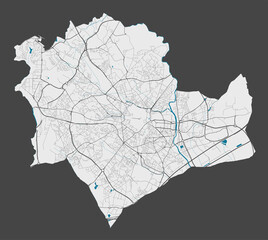 Detailed map of Montpellier city, Cityscape. Royalty free vector illustration. - obrazy, fototapety, plakaty