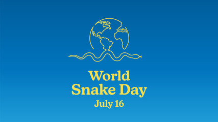World Snake Day July 16. Simple planet and snake. Minimalist web banner, world snake day vector illustration. One continuous line drawing.