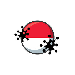Indonesia hit by Coronavirus. Covid-19 impact nationwide. Virus attack on Indonesia flag concept illustration on white background on white background 
