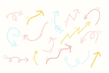 Hand drawn arrow vector icons set in water color texture. sketch  brush arrow design for business plan and education.
