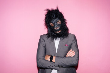 Portrait man with gorilla mask © karrastock