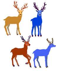 Deers Isolated.  Set. Reindeers, Stags.