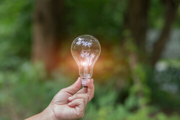 Light bulb Energy saving green nature background 